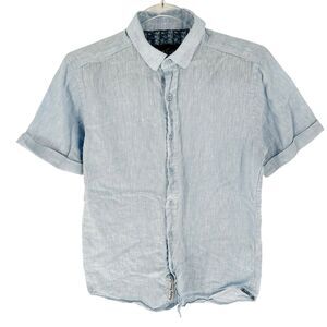 Robert Graham Shirt Mens Small Blue Linen Blend Short Sleeve Button Resort